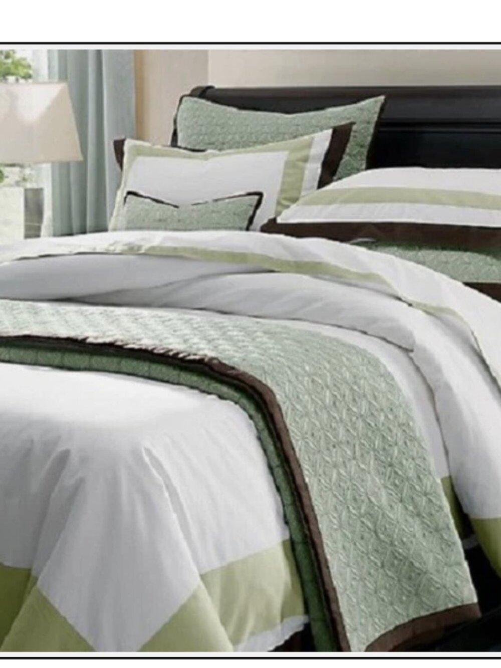 Restoration Hardware "Chocolate Edged" Celery Green King Duvet & Shams Set